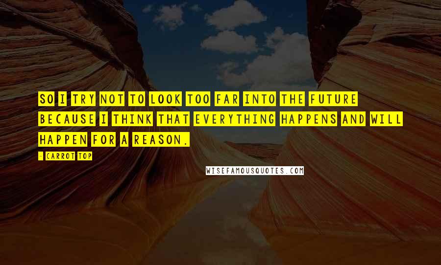 Carrot Top Quotes: So I try not to look too far into the future because I think that everything happens and will happen for a reason.