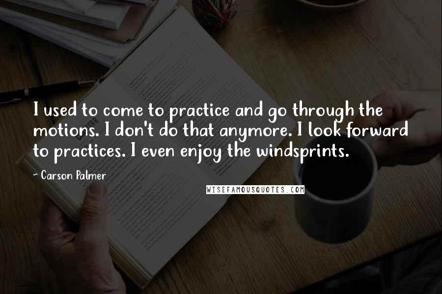 Carson Palmer Quotes: I used to come to practice and go through the motions. I don't do that anymore. I look forward to practices. I even enjoy the windsprints.