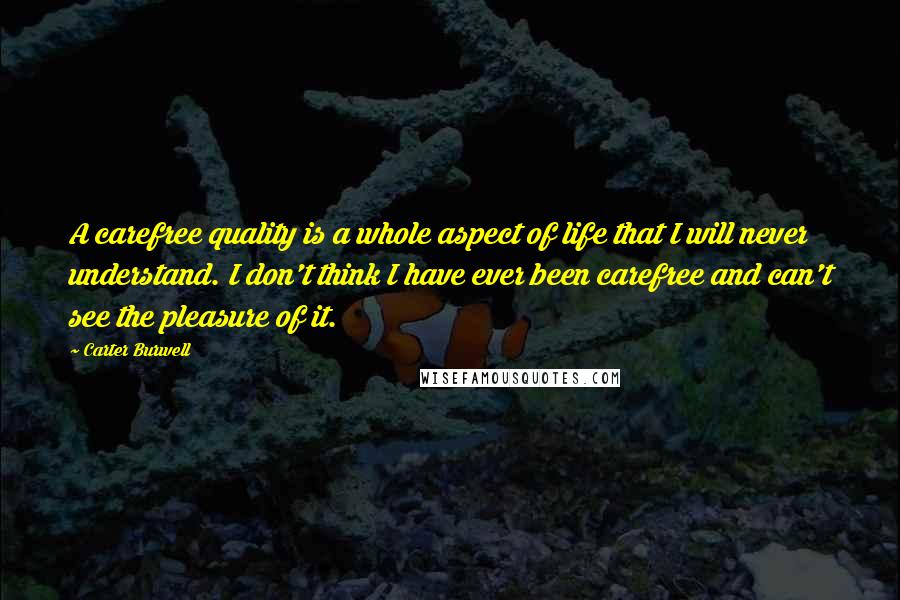 Carter Burwell Quotes: A carefree quality is a whole aspect of life that I will never understand. I don't think I have ever been carefree and can't see the pleasure of it.