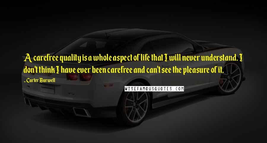 Carter Burwell Quotes: A carefree quality is a whole aspect of life that I will never understand. I don't think I have ever been carefree and can't see the pleasure of it.