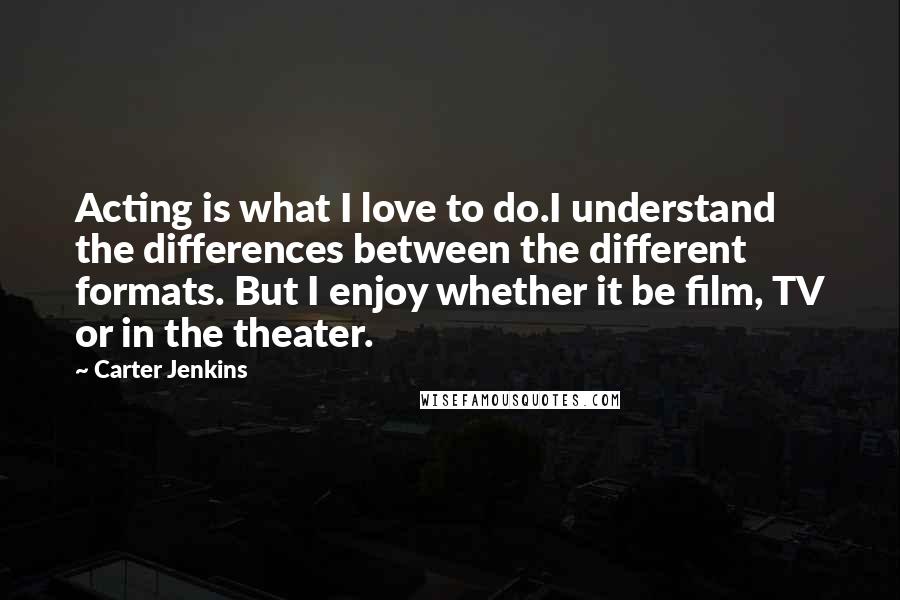 Carter Jenkins Quotes: Acting is what I love to do.I understand the differences between the different formats. But I enjoy whether it be film, TV or in the theater.