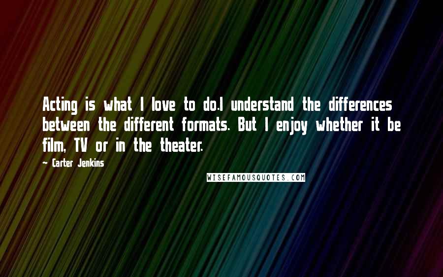 Carter Jenkins Quotes: Acting is what I love to do.I understand the differences between the different formats. But I enjoy whether it be film, TV or in the theater.