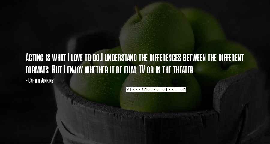 Carter Jenkins Quotes: Acting is what I love to do.I understand the differences between the different formats. But I enjoy whether it be film, TV or in the theater.