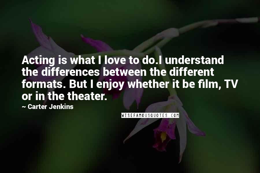 Carter Jenkins Quotes: Acting is what I love to do.I understand the differences between the different formats. But I enjoy whether it be film, TV or in the theater.