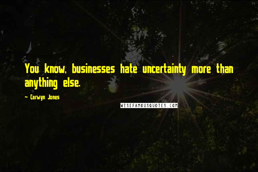 Carwyn Jones Quotes: You know, businesses hate uncertainty more than anything else.