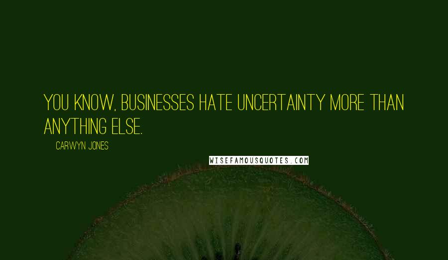 Carwyn Jones Quotes: You know, businesses hate uncertainty more than anything else.