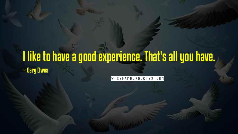 Cary Elwes Quotes: I like to have a good experience. That's all you have.