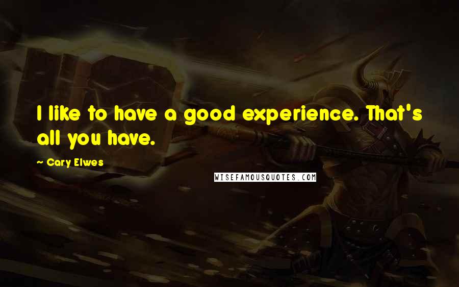 Cary Elwes Quotes: I like to have a good experience. That's all you have.