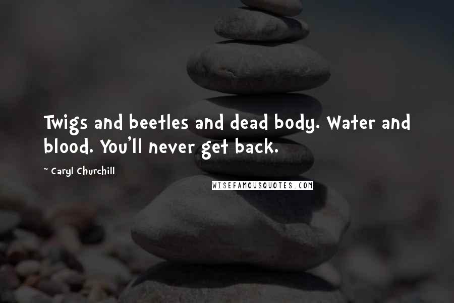 Caryl Churchill Quotes: Twigs and beetles and dead body. Water and blood. You'll never get back.