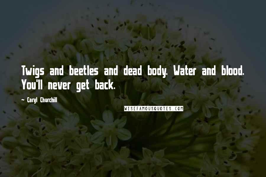 Caryl Churchill Quotes: Twigs and beetles and dead body. Water and blood. You'll never get back.