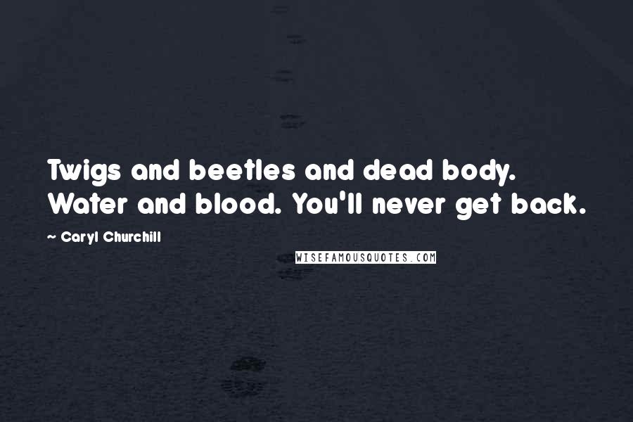 Caryl Churchill Quotes: Twigs and beetles and dead body. Water and blood. You'll never get back.