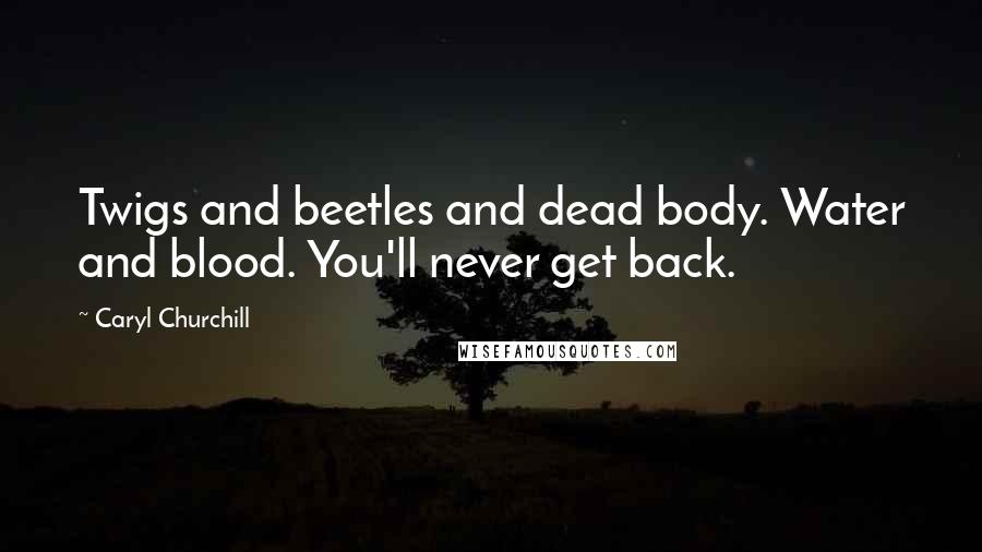 Caryl Churchill Quotes: Twigs and beetles and dead body. Water and blood. You'll never get back.