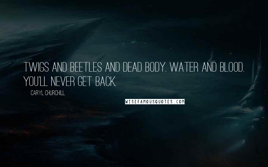 Caryl Churchill Quotes: Twigs and beetles and dead body. Water and blood. You'll never get back.