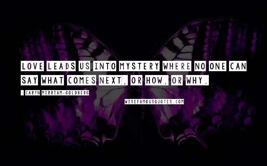 Caryn Mirriam-Goldberg Quotes: Love leads us into mystery where no one can say what comes next, or how, or why.
