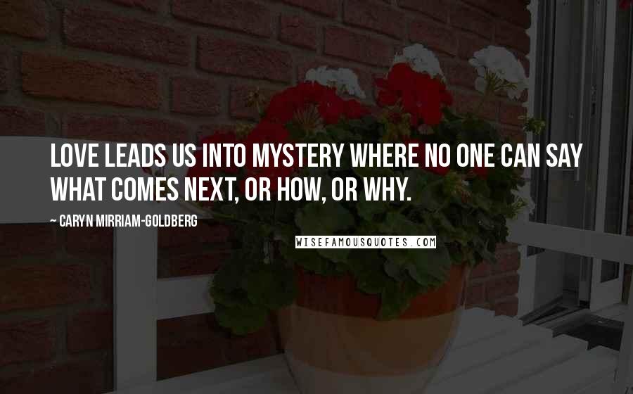 Caryn Mirriam-Goldberg Quotes: Love leads us into mystery where no one can say what comes next, or how, or why.