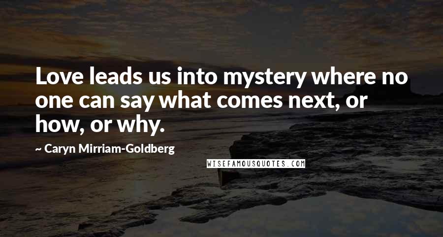 Caryn Mirriam-Goldberg Quotes: Love leads us into mystery where no one can say what comes next, or how, or why.
