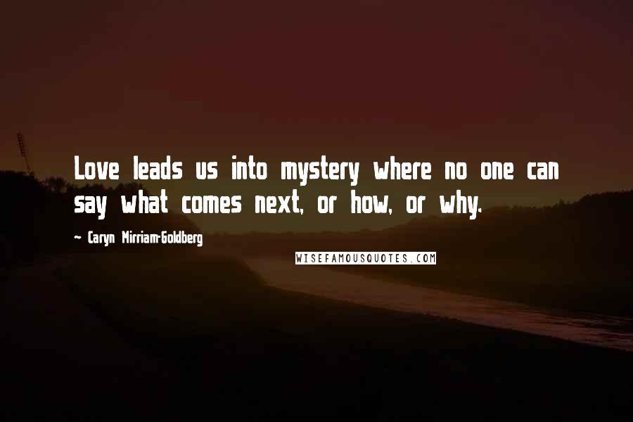 Caryn Mirriam-Goldberg Quotes: Love leads us into mystery where no one can say what comes next, or how, or why.