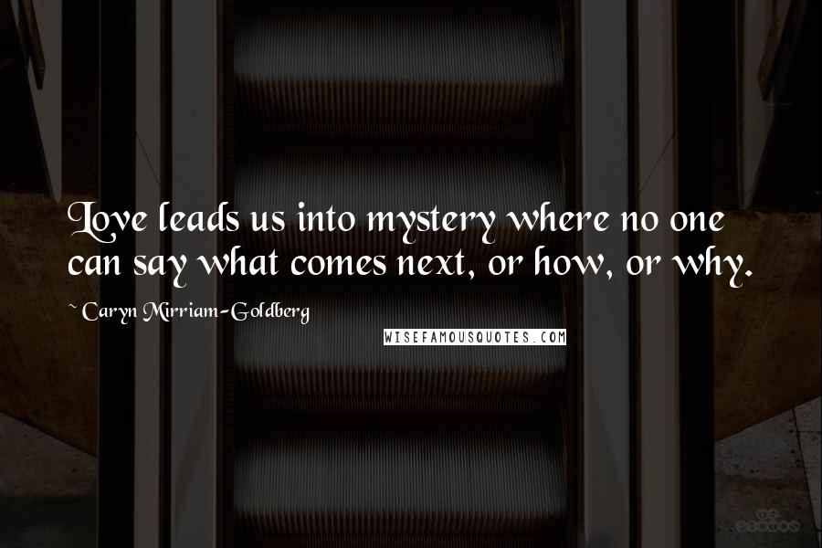 Caryn Mirriam-Goldberg Quotes: Love leads us into mystery where no one can say what comes next, or how, or why.