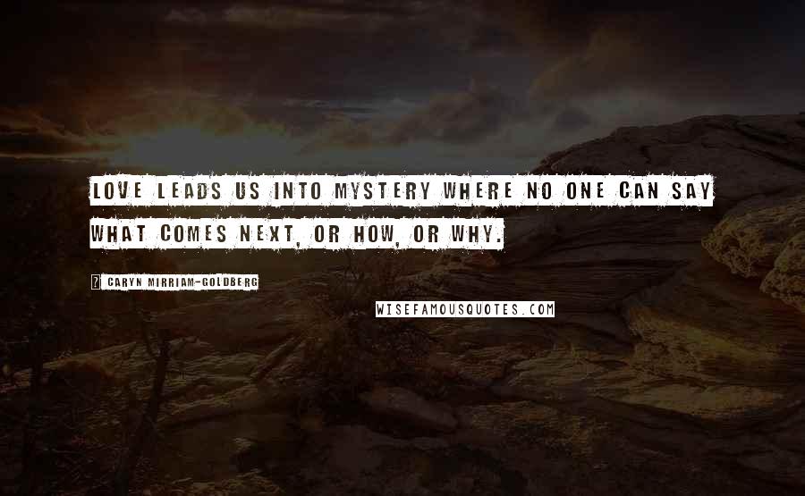 Caryn Mirriam-Goldberg Quotes: Love leads us into mystery where no one can say what comes next, or how, or why.