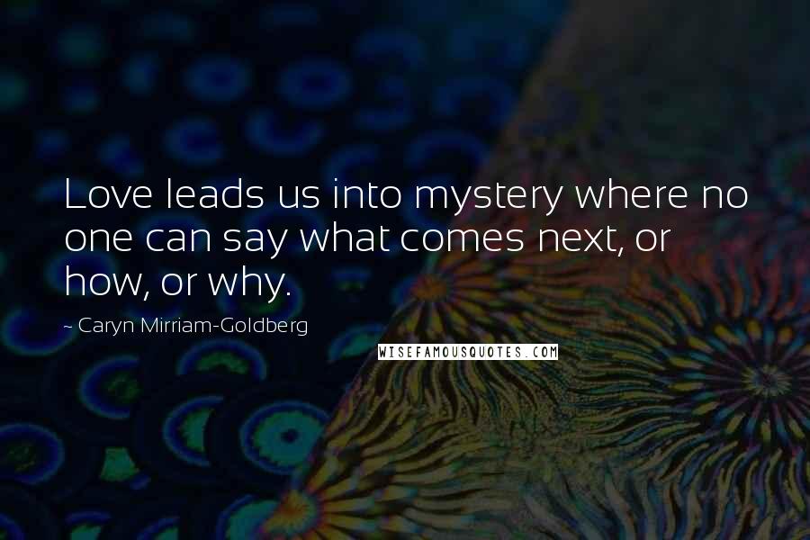 Caryn Mirriam-Goldberg Quotes: Love leads us into mystery where no one can say what comes next, or how, or why.