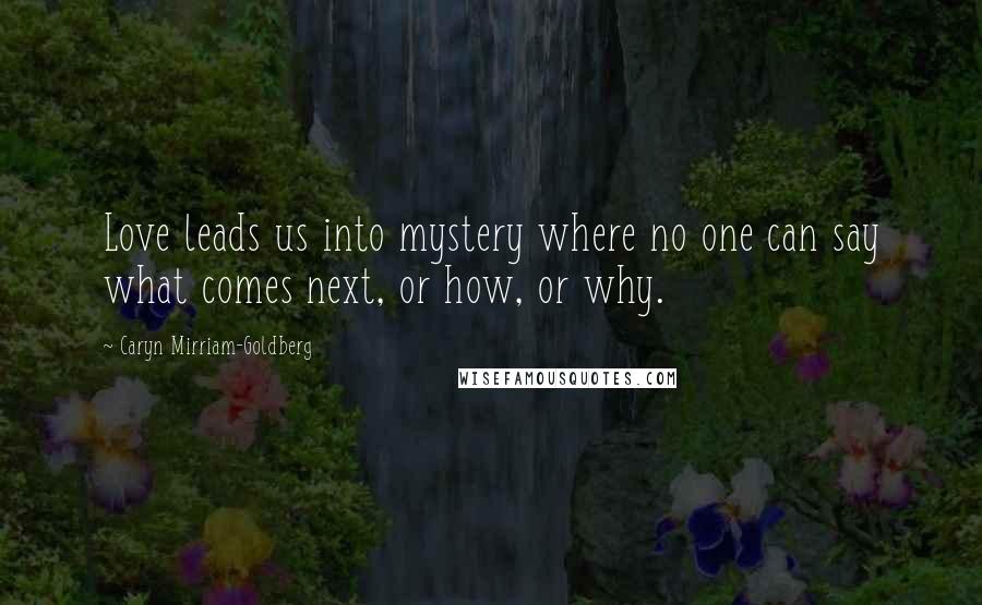 Caryn Mirriam-Goldberg Quotes: Love leads us into mystery where no one can say what comes next, or how, or why.