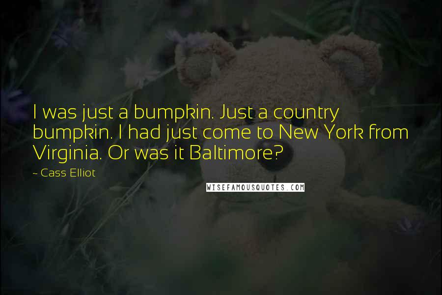 Cass Elliot Quotes: I was just a bumpkin. Just a country bumpkin. I had just come to New York from Virginia. Or was it Baltimore?