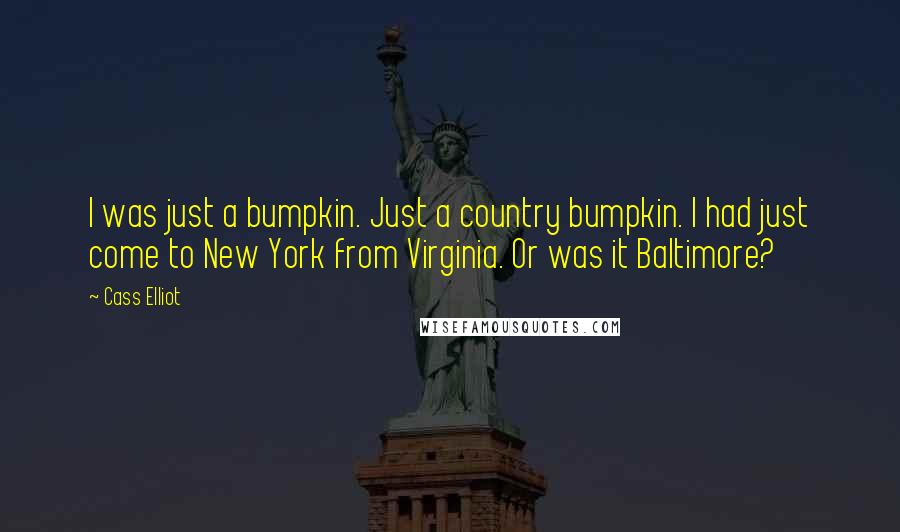 Cass Elliot Quotes: I was just a bumpkin. Just a country bumpkin. I had just come to New York from Virginia. Or was it Baltimore?