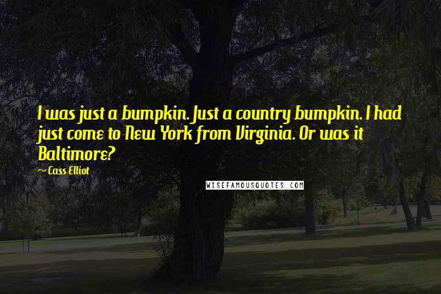 Cass Elliot Quotes: I was just a bumpkin. Just a country bumpkin. I had just come to New York from Virginia. Or was it Baltimore?