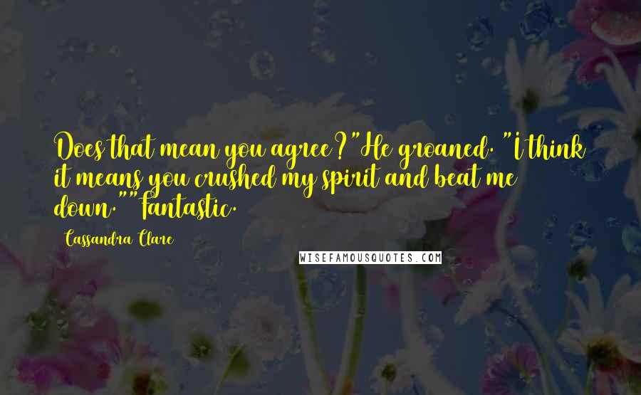 Cassandra Clare Quotes: Does that mean you agree?"He groaned. "I think it means you crushed my spirit and beat me down.""Fantastic.