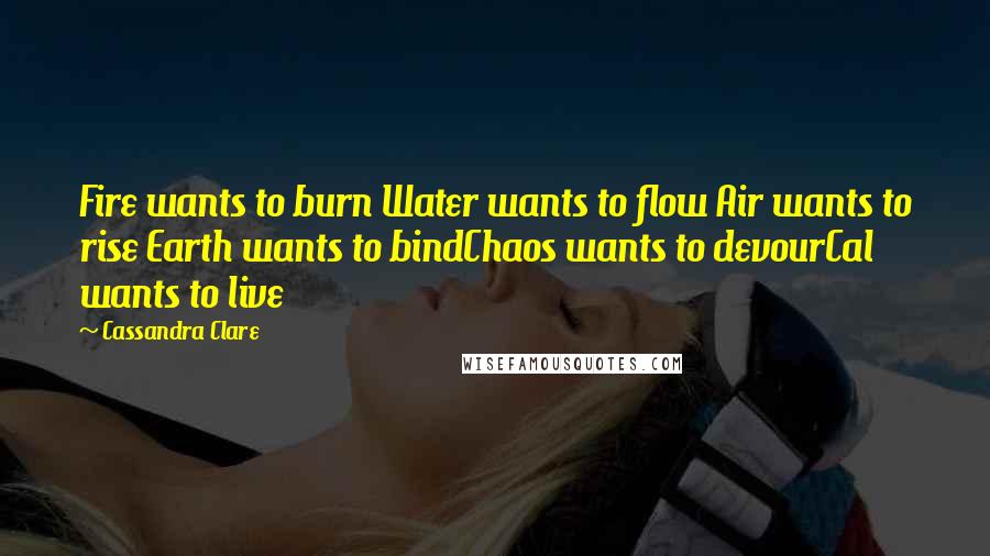 Cassandra Clare Quotes: Fire wants to burn Water wants to flow Air wants to rise Earth wants to bindChaos wants to devourCal wants to live