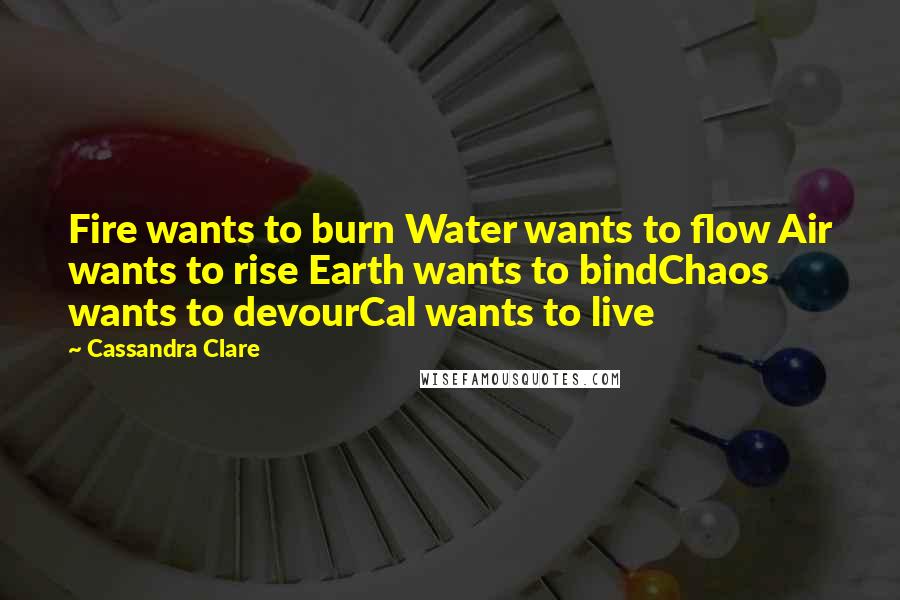 Cassandra Clare Quotes: Fire wants to burn Water wants to flow Air wants to rise Earth wants to bindChaos wants to devourCal wants to live