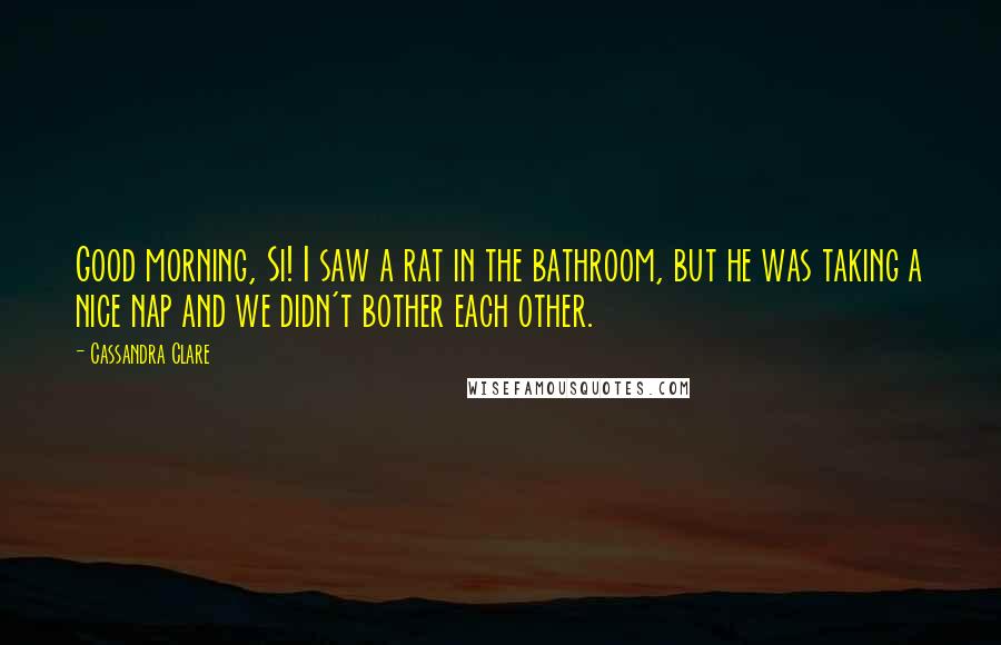 Cassandra Clare Quotes: Good morning, Si! I saw a rat in the bathroom, but he was taking a nice nap and we didn't bother each other.
