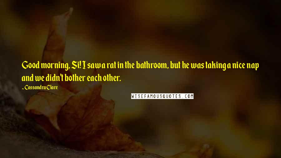 Cassandra Clare Quotes: Good morning, Si! I saw a rat in the bathroom, but he was taking a nice nap and we didn't bother each other.