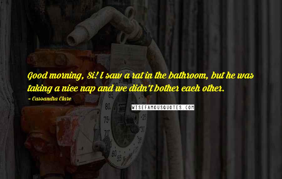 Cassandra Clare Quotes: Good morning, Si! I saw a rat in the bathroom, but he was taking a nice nap and we didn't bother each other.