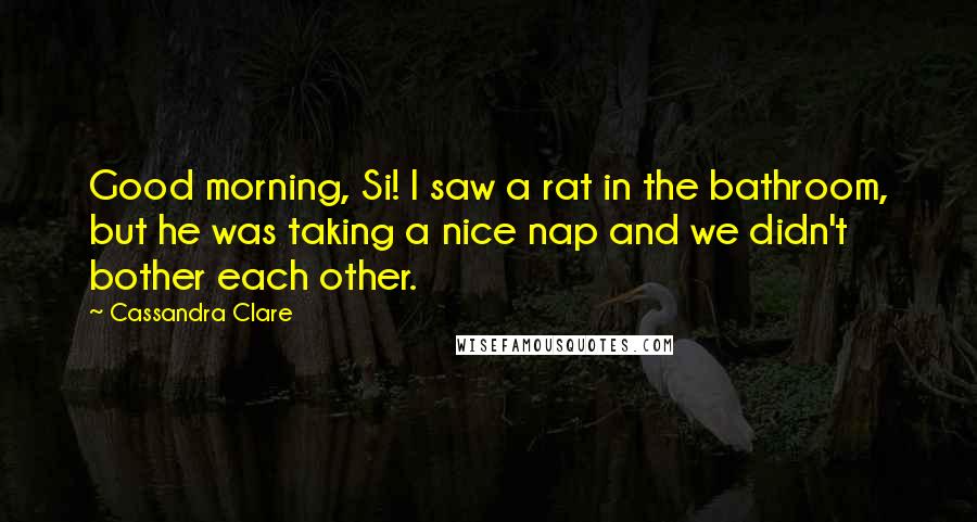 Cassandra Clare Quotes: Good morning, Si! I saw a rat in the bathroom, but he was taking a nice nap and we didn't bother each other.