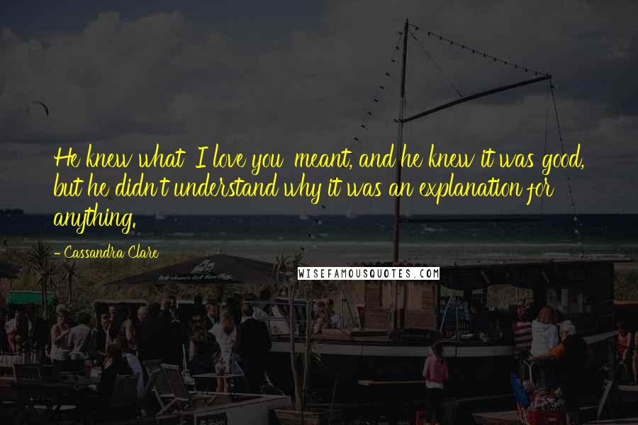 Cassandra Clare Quotes: He knew what 'I love you' meant, and he knew it was good, but he didn't understand why it was an explanation for anything.