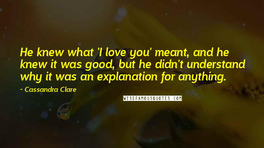 Cassandra Clare Quotes: He knew what 'I love you' meant, and he knew it was good, but he didn't understand why it was an explanation for anything.