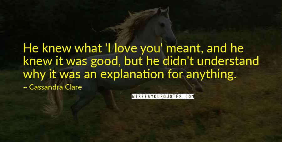 Cassandra Clare Quotes: He knew what 'I love you' meant, and he knew it was good, but he didn't understand why it was an explanation for anything.