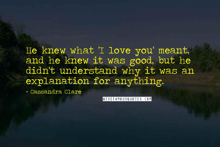 Cassandra Clare Quotes: He knew what 'I love you' meant, and he knew it was good, but he didn't understand why it was an explanation for anything.