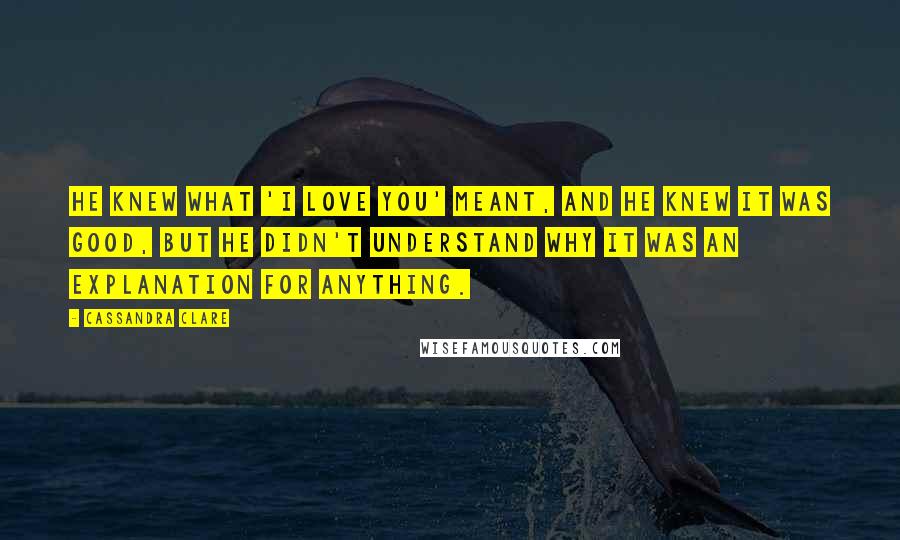 Cassandra Clare Quotes: He knew what 'I love you' meant, and he knew it was good, but he didn't understand why it was an explanation for anything.