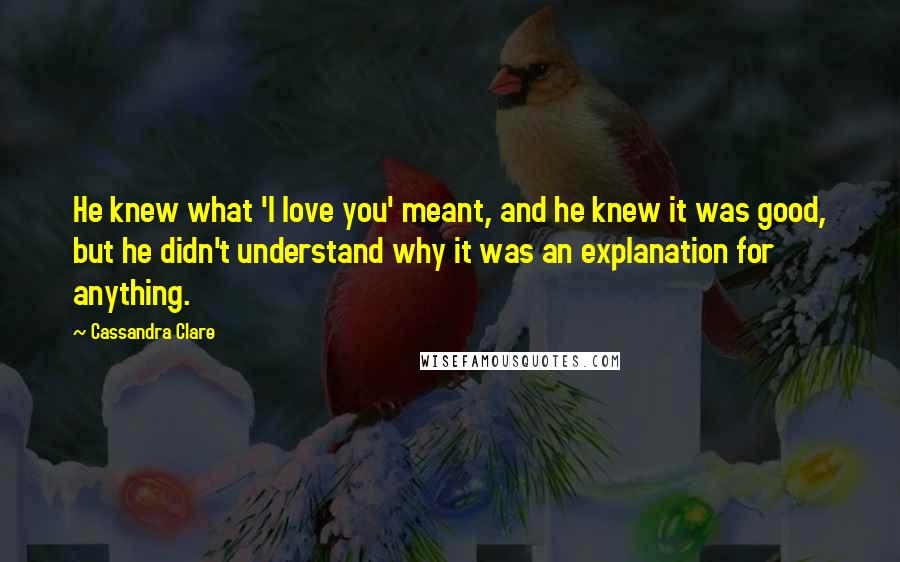 Cassandra Clare Quotes: He knew what 'I love you' meant, and he knew it was good, but he didn't understand why it was an explanation for anything.