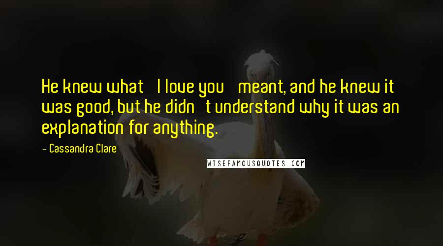 Cassandra Clare Quotes: He knew what 'I love you' meant, and he knew it was good, but he didn't understand why it was an explanation for anything.