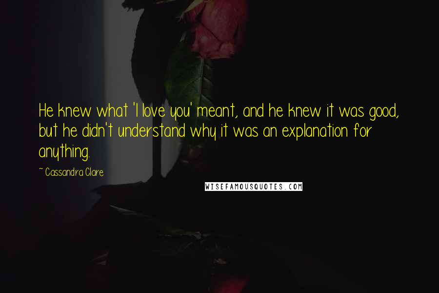 Cassandra Clare Quotes: He knew what 'I love you' meant, and he knew it was good, but he didn't understand why it was an explanation for anything.