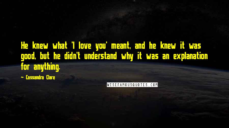 Cassandra Clare Quotes: He knew what 'I love you' meant, and he knew it was good, but he didn't understand why it was an explanation for anything.