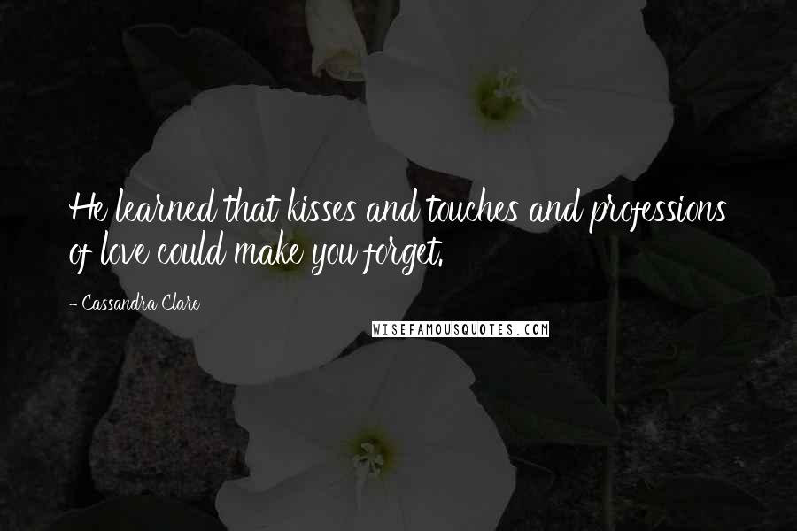 Cassandra Clare Quotes: He learned that kisses and touches and professions of love could make you forget.