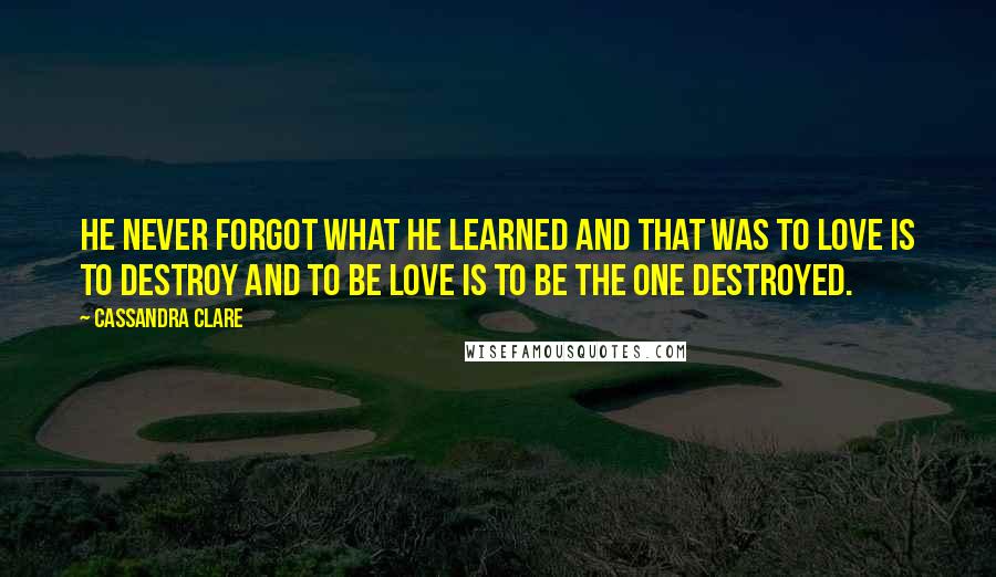 Cassandra Clare Quotes: He never forgot what he learned and that was to love is to destroy and to be love is to be the one destroyed.