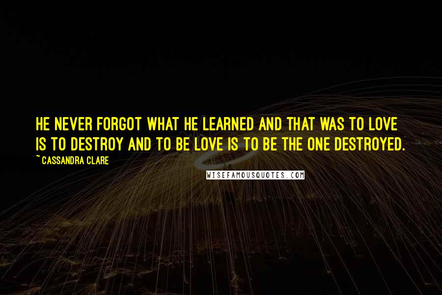 Cassandra Clare Quotes: He never forgot what he learned and that was to love is to destroy and to be love is to be the one destroyed.