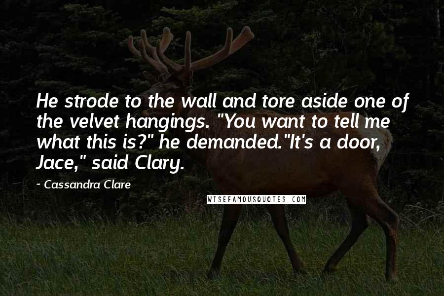 Cassandra Clare Quotes: He strode to the wall and tore aside one of the velvet hangings. "You want to tell me what this is?" he demanded."It's a door, Jace," said Clary.