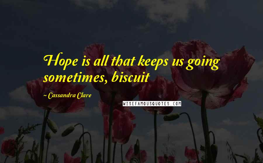 Cassandra Clare Quotes: Hope is all that keeps us going sometimes, biscuit