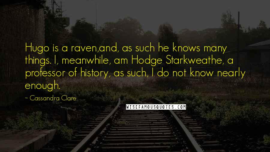 Cassandra Clare Quotes: Hugo is a raven,and, as such he knows many things. I, meanwhile, am Hodge Starkweathe, a professor of history, as such, I do not know nearly enough.